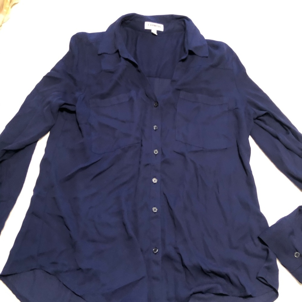 Express Navy Button Down Blouse